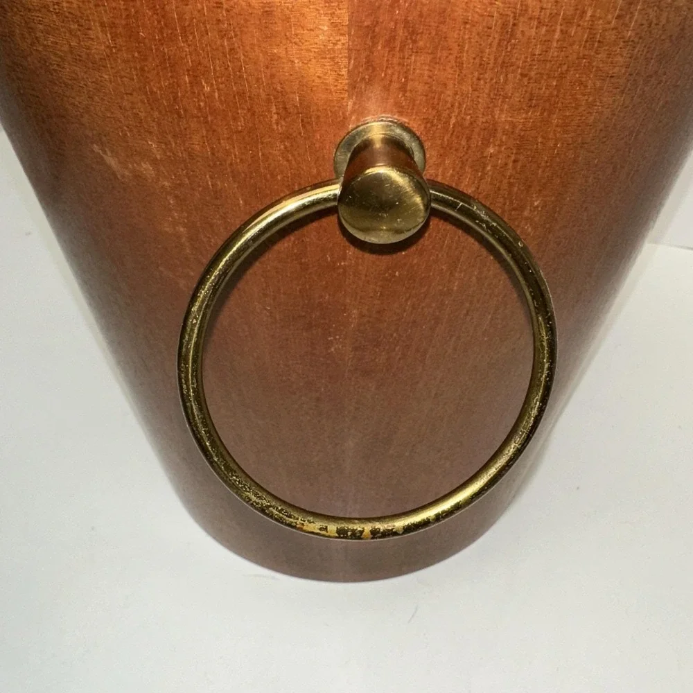 Vintage Wood Ice Bucket W/ Tongs Brass Handles Mid Century 11